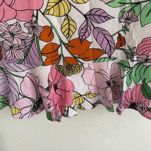 Clover & Sloane Floral Mini Dress SZ 12 Drop Waist Ruffle Hem Summer‎ Occasion - Picture 4 of 8